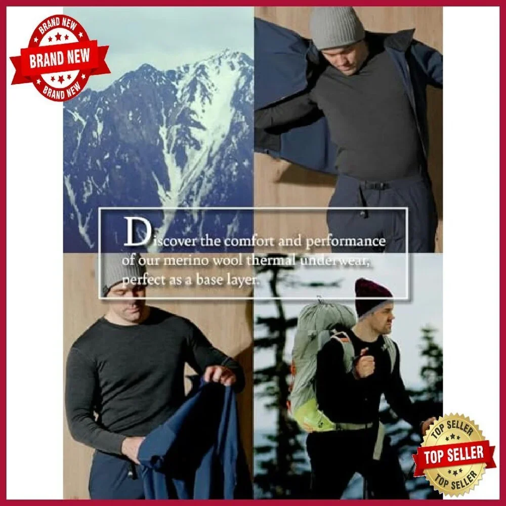 Men's 100% Merino Wool Thermal Base Layer Pants Lightweight Midweight